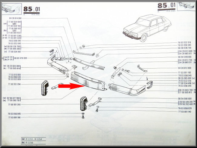 Pare-chocs avant - partie centrale - Renault 16 TX (1973-1975) - OEM 7700560791