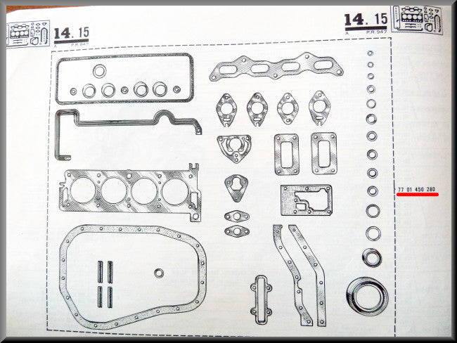 Engine gasket set – Renault 16 TS – Renault 15 - Renault 17 - OEM 7701450280