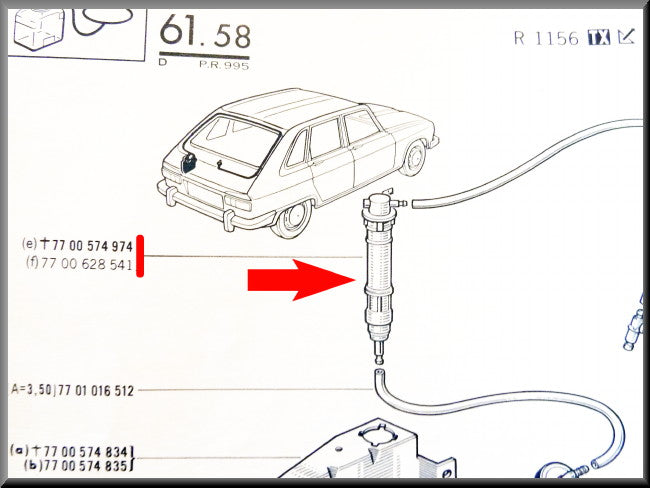 Pompe lave-glace arrière – Renault 16 TX – OEM 7700628541