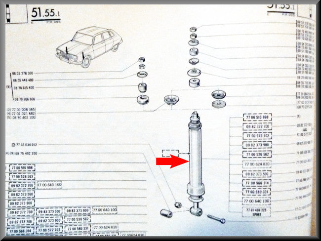 Schokdempers (RECORD)voorzijde Renault 16 1964-1981.