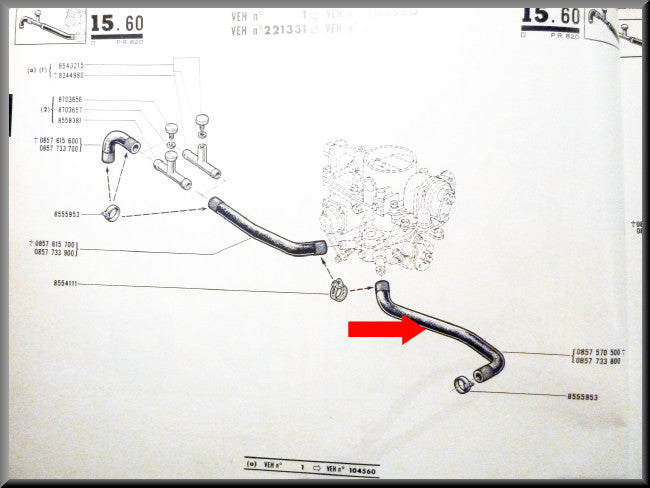 Tuyau de refroidissement carburateur – Renault 16 TL, L – OEM 0857733800
