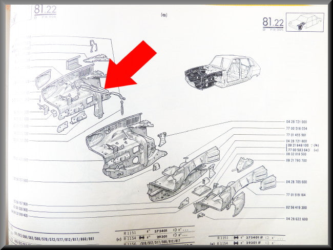Binnenscherm met balkdeel voorzijde rechts – Renault 16 – OEM 7701519161