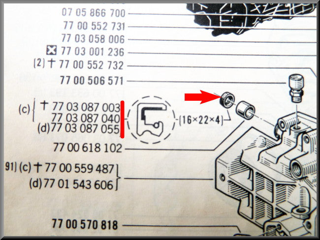 Shift shaft oil seal (16x22x4mm) 4-speed and early 5-speed (1973-1974) – Renault 16 – OEM 7703087040 / 7703087003