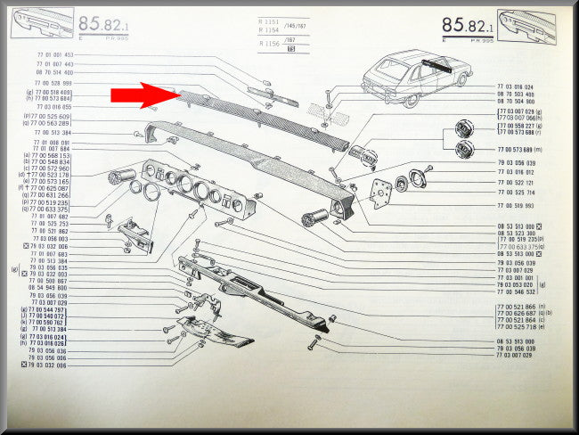 Beluchtingsgrill binnenzijde – Renault 16 – OEM 7700528999