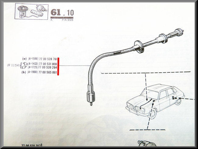 Km teller kabel – Renault 16 TX – OEM 7700528671