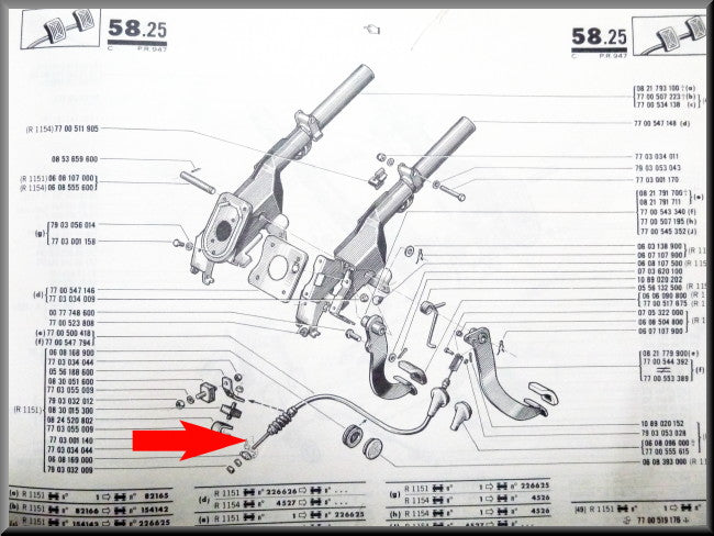 Câble d'embrayage – Renault 16 (sauf 1150) – OEM 7700547794