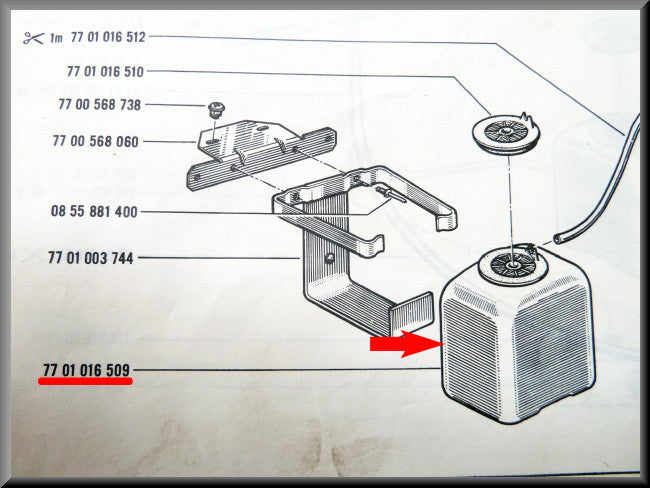 Réservoir lave-glace (sans bouchon) – Renault 16 – OEM 7701016509 / 7704000003