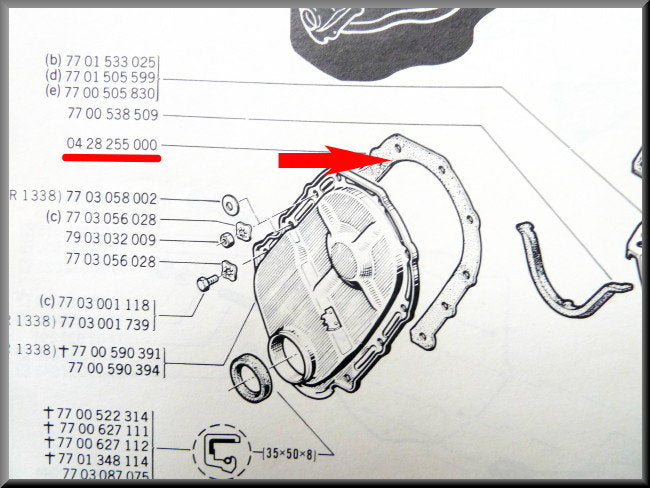 Distributiedeksel pakking – Renault 12 - Renault 5 - Renault 15 - Renault divers – OEM 0428255000