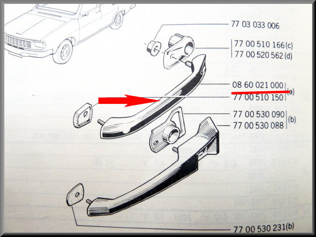 Handgreep portier buitenzijde – Renault 12 – OEM 0860021000