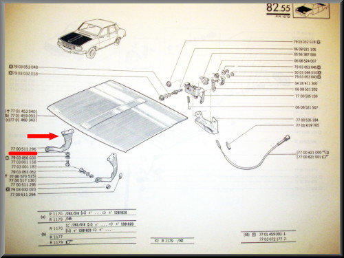 Support de capot droit – Renault 12 – OEM 7700511296