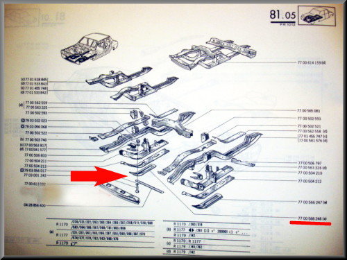Tôle de châssis droite – Renault 12 Gordini – OEM 7700566248