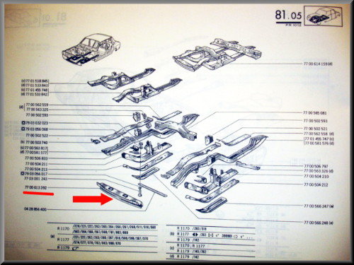 Front chassisbalk – voorzijde – Renault 12 – OEM 7700613392