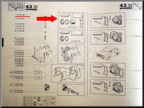 Remklauw revisie set achterzijde 36mm – Renault 12 Gordini - Renault 17 – OEM 7701010288