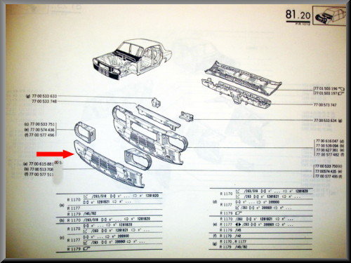 Façade inférieure – Renault 12 – OEM 7700615881 – NOS