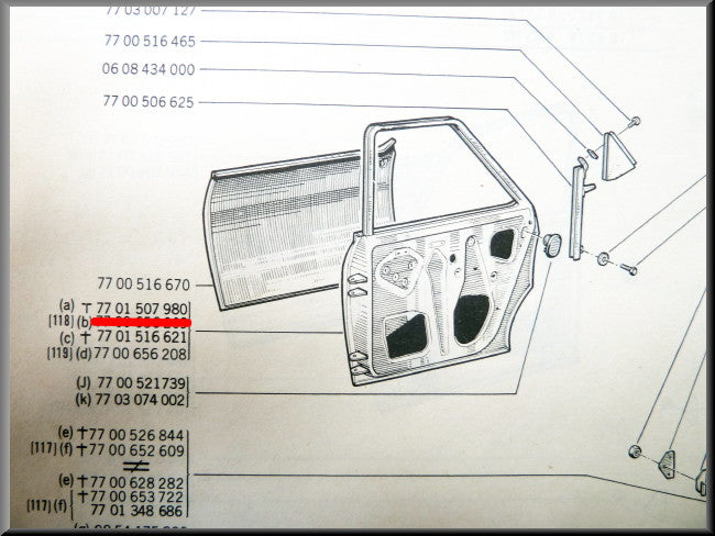 Portier rechts achter – Renault 12 – OEM 7701507980