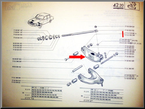 Bovenste draagarm – Renault 12 – Renault 15 - Renault 17 - OEM 7701552545 - NOS