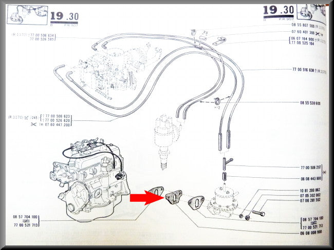Benzinepomp plaatje met 2 pakkingen – Renault 12 – Renault 4 - Renault 5 - OEM 0608008900