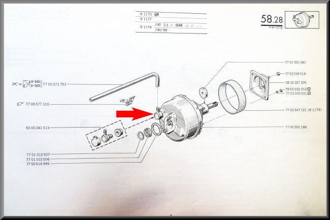 Ventiel rembekrachtiger – Renault 12 – Renault 16 - Renault 17 - OEM 5000241513