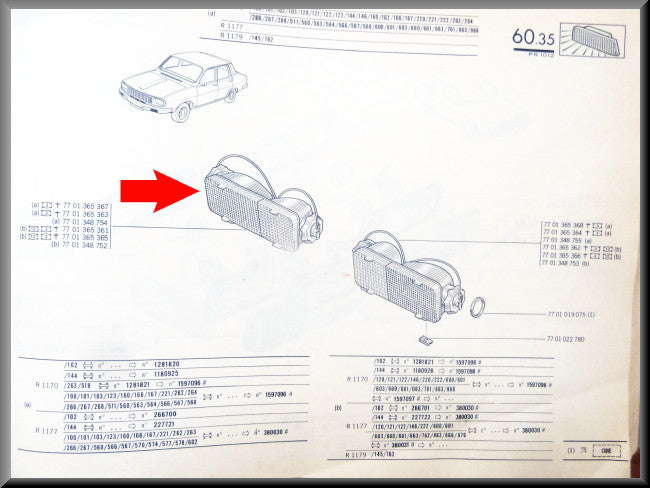 Feu de position complet droit blanc blanc SEIMA – Renault 12 – OEM 7701365363