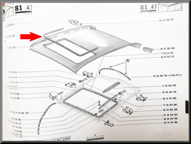 Joint d'étanchéité avec profil en acier inoxydable pour le toit ouvrant – Renault 16 – OEM 0428932400