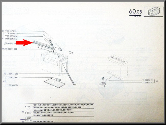 Accu bevestiging – Renault 12 – Renault 16 - Renault 17 - OEM 7700503096