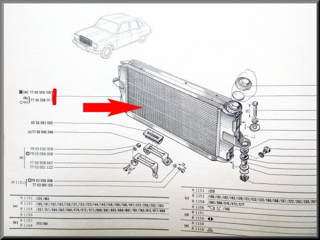 Radiateur – Renault 16 TL, TS(type 2), TX – OEM 7700508109