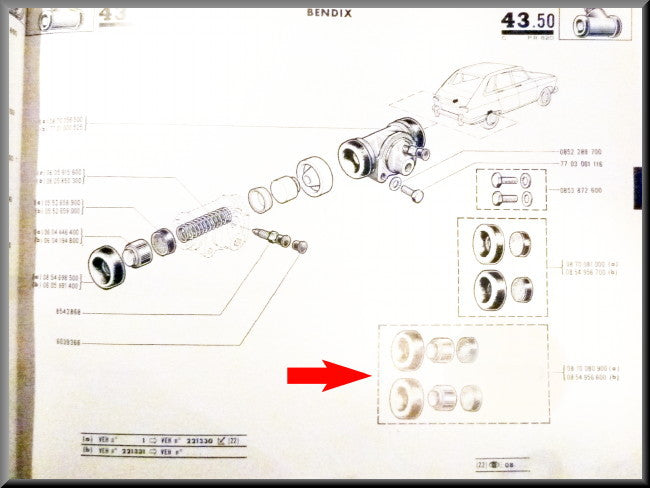 Kit de révision cylindre de roue Bendix (22,2 mm) – Renault 16 – OEM 0854956600