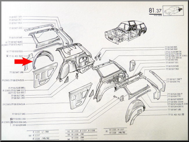 Binnenscherm achter rechts – Renault 12 – OEM 7700547186