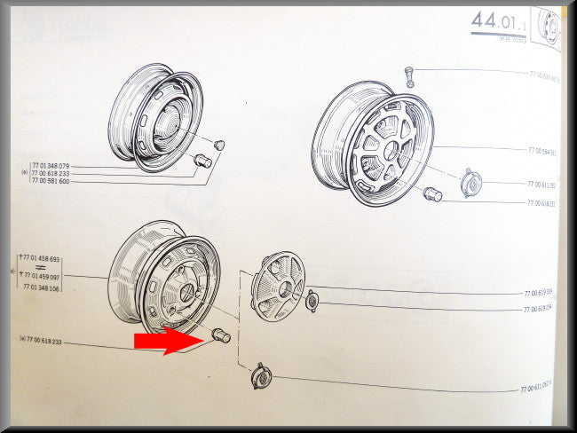 Wielmoer lengte 38,5 mm – Renault 12 – Renault 15 - Renault 16TX - Renault divers - OEM 7700532727 (groot)