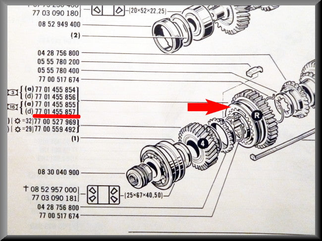 Reverse gear with synchronization hub (37 teeth) – Renault 16 – OEM 7701455857 / 7701455854 / 7700455855 / 7701455856