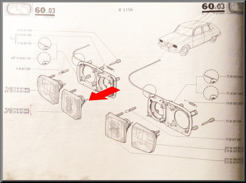 Koplamp glas rechts binnen – Renault 16 TX