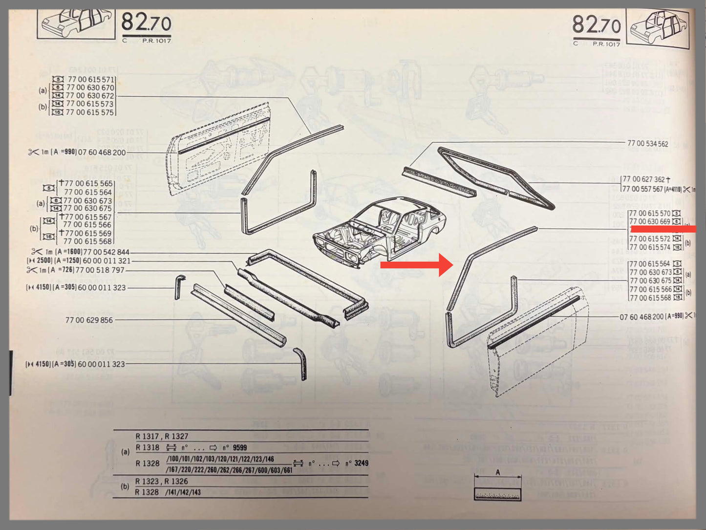 Joint en caoutchouc de portière avant gauche - Renault 17 - OEM 7700630669