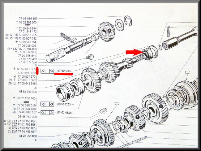 Bearing gearbox primary shaft (17x40x13 25 mm) – Renault 12 – Renault 16 - Renault various - OEM 7703090182