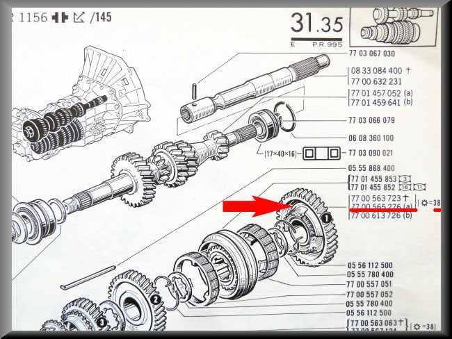 Pignon de 1ère vitesse (38 dents) – Renault 12 – Renault 16 - Renault divers - OEM 7700565276