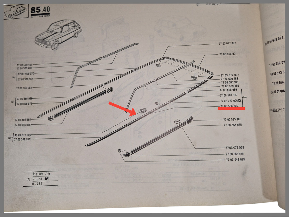 Zierleiste vorne links und rechts – Renault 6 (1181) – OEM 7700566966 – NOS