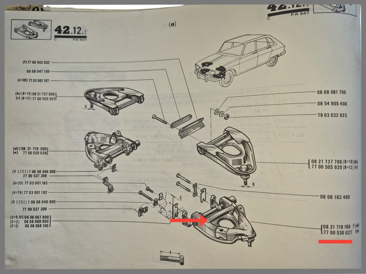 Unterer Querlenker links (verstärkte Version) (Exkl. 250,00 € Pfand für Inzahlungnahme) – Renault 16 – OEM 7700530027