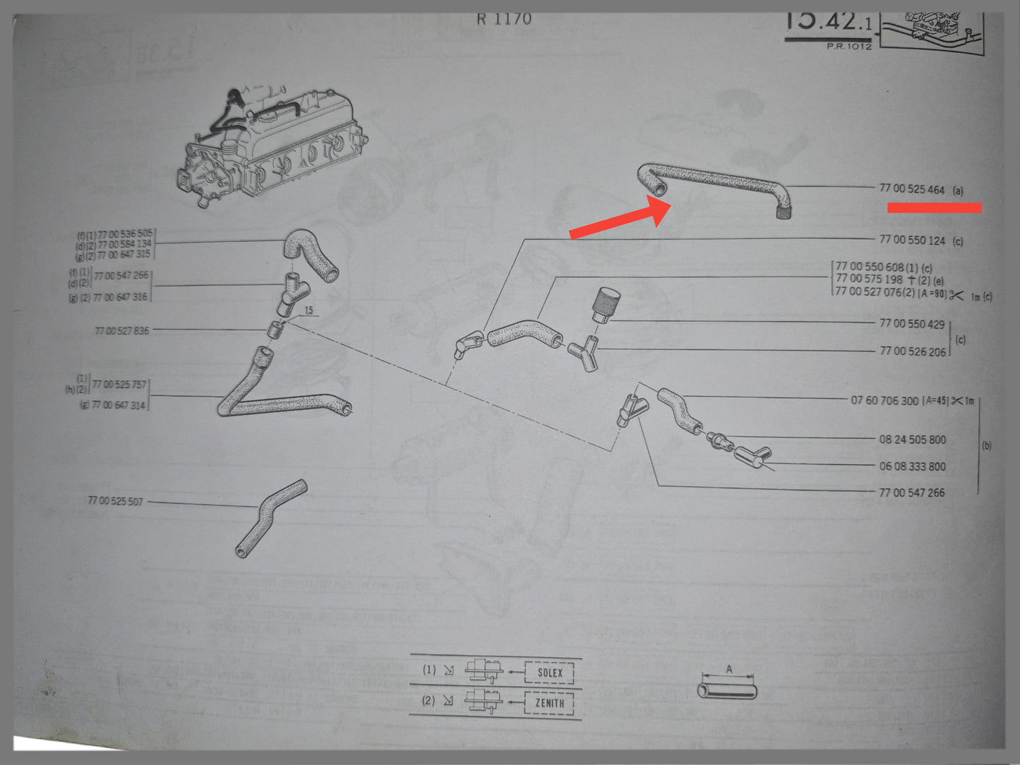 Tuyau de reniflard de carter - Renault 12 - OEM 7700525464