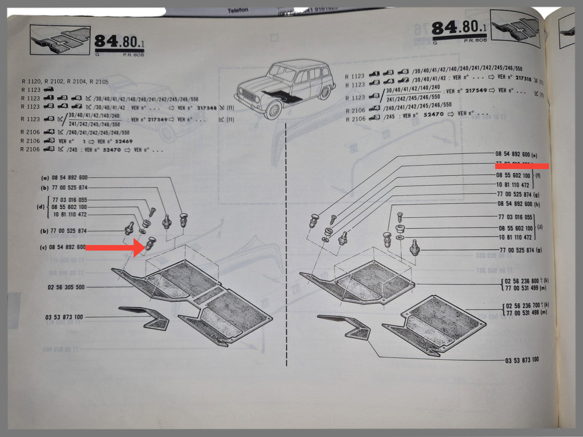 Tapón de fijación revestimiento de suelo - Renault 4 - OEM 0854892600