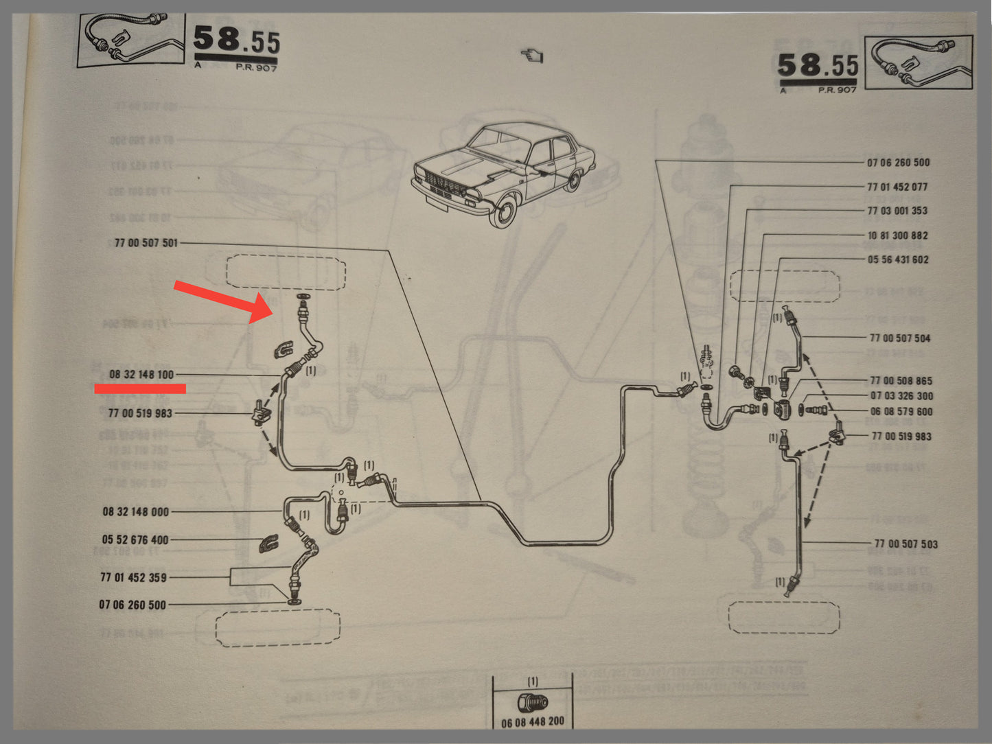 Remleiding voorzijde rechts Renault 12 - Renault 15 - Renault 17 - OEM 0832148000