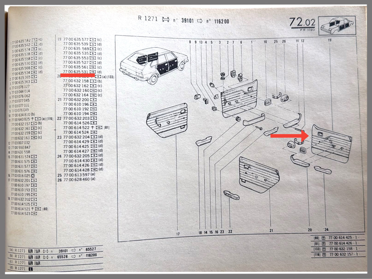 Moldura de puerta delantera derecha - Renault 20 - OEM 7700635531