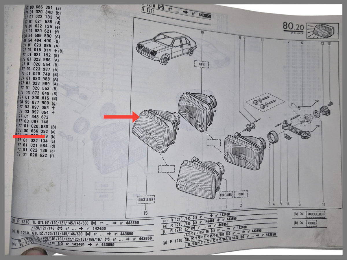 Scheinwerfer rechts (Bilux Phase 2) – Renault 14 – OEM 7700666392 – NOS