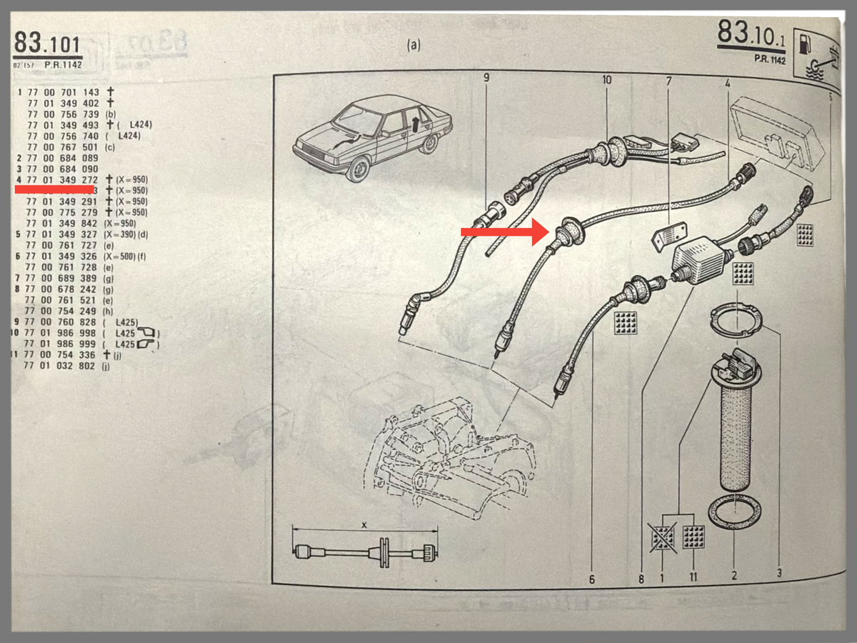 Speedometer cable - Renault 9 - OEM 7701349272