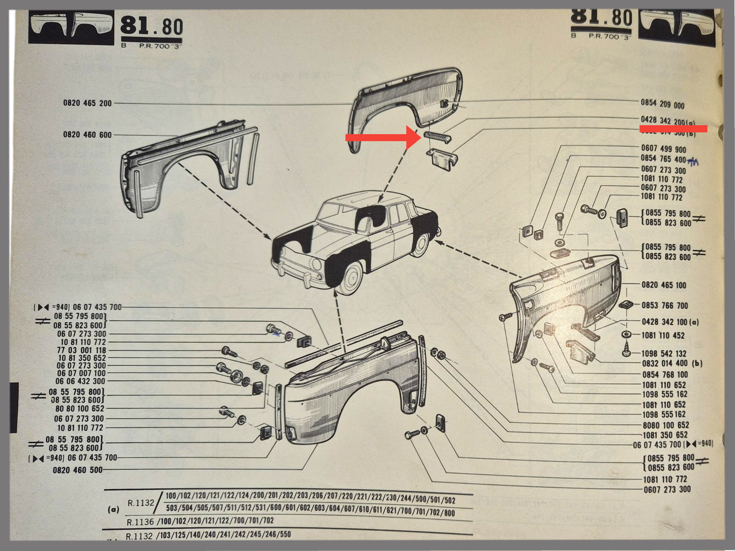 Rear right fender support – Renault 8 – Renault 10 - OEM 0428342200