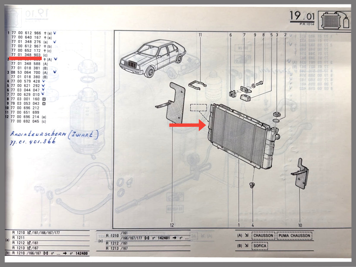 Radiateur - Renault 14 - OEM 7701348903