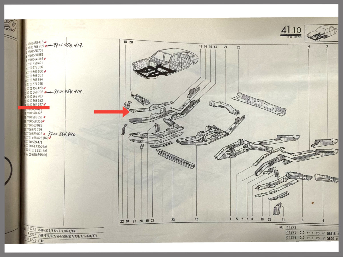 Draagbalk deel rechts - Renault 20 - Renault 25 - Renault 30 - OEM 7700564347