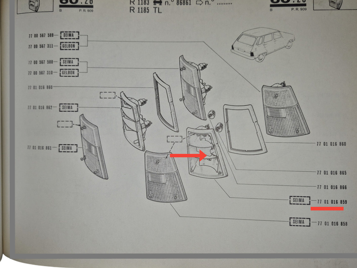 Achterlichtunit achterzijde rechts - Renault 6 - OEM 7701016859 -