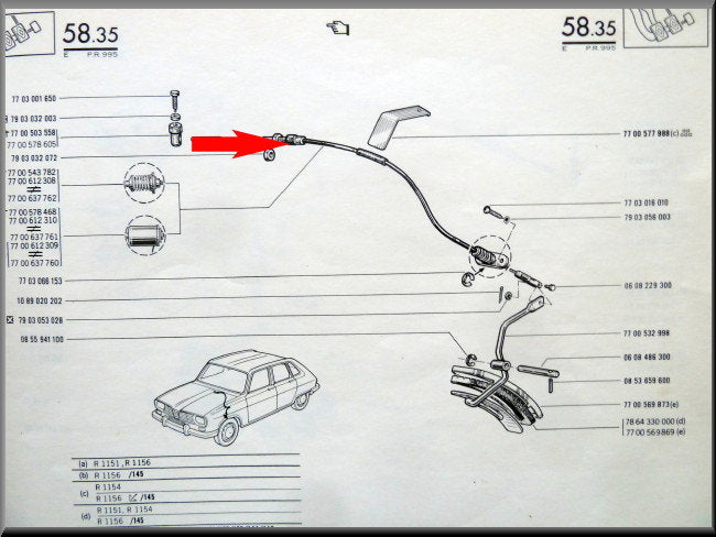 Câble d'accélérateur – Renault 16 TX, TS – OEM 7700612310