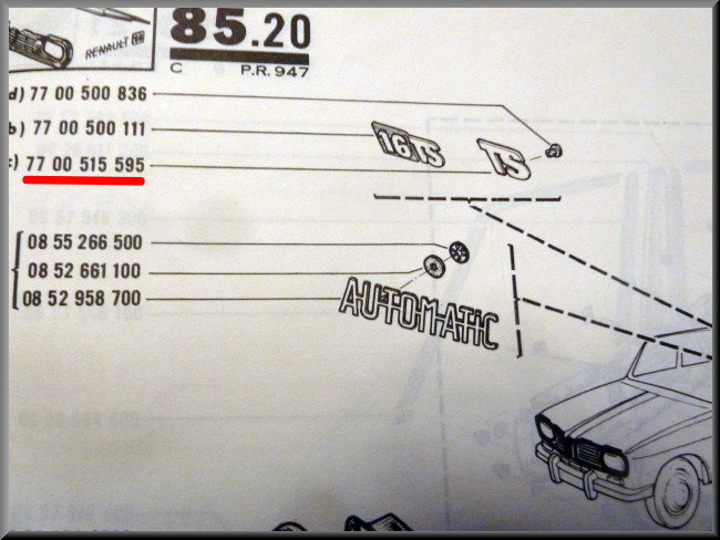 Embleem 'TS' – Renault 16 – OEM 7700515595