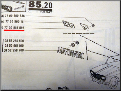 Embleem 'TS' – Renault 16 – OEM 7700515595