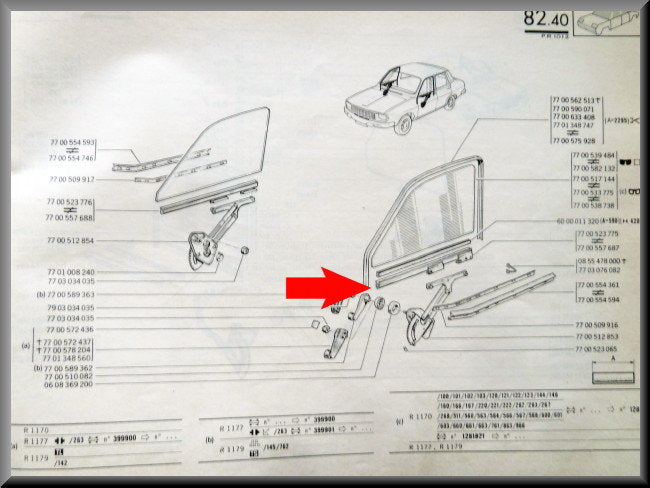 Profilé de vitre avant gauche – Renault 12 – OEM 7700557687